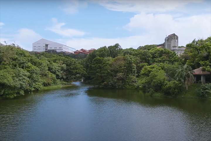 龍潭池と首里城を望む龍潭通りからの眺め