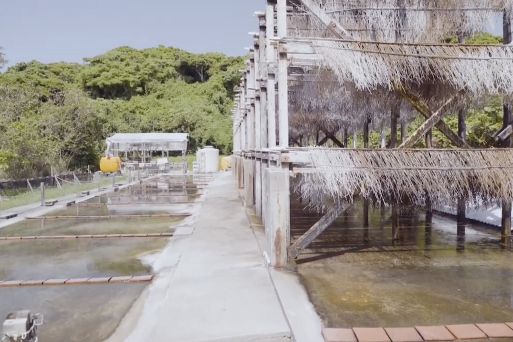 貯水槽にたまった海水を何度も循環させて、約4〜5倍の塩分濃度に高めます
