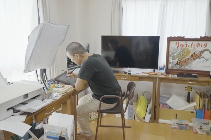 自宅での創作風景