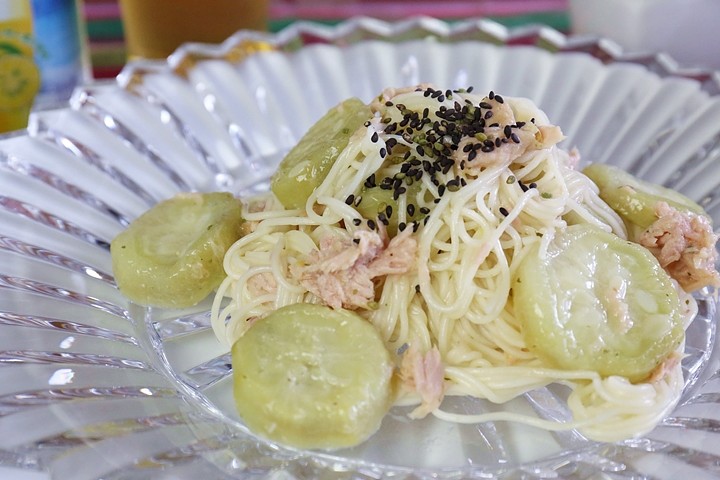 ヘチマとツナの冷製パスタ風おそうめん