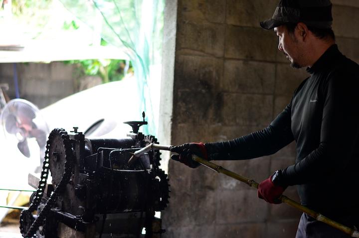 さとうきびを絞る機械