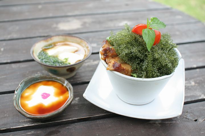海ぶどうとアグーの丼仕立て